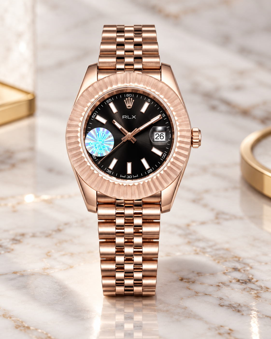 RLX date black rose gold watch