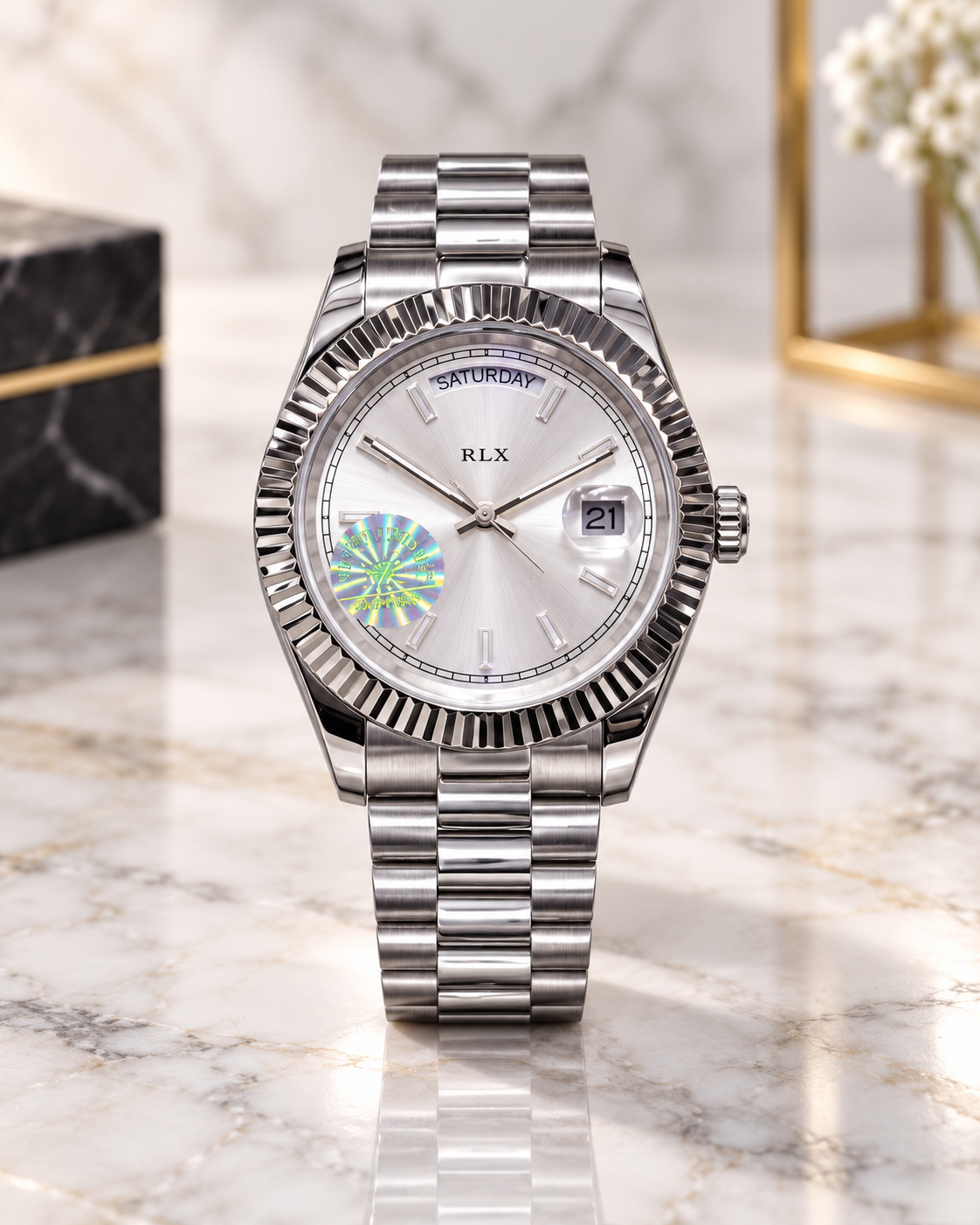 RLX Day-Date Black Silver Watch