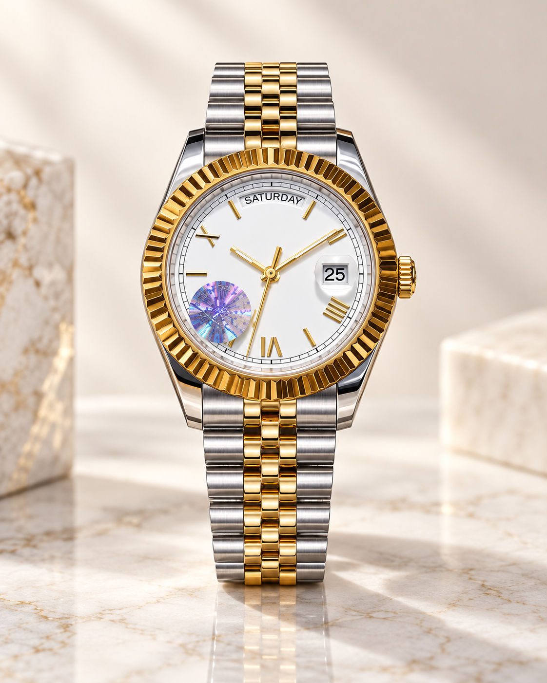 RLX day date black two tone gold watch