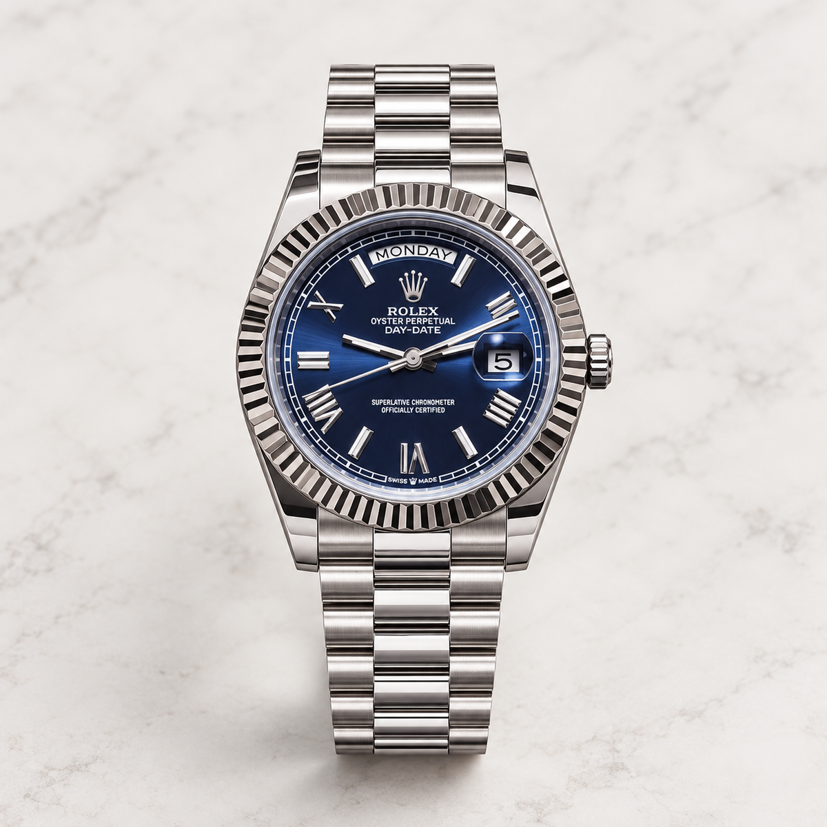 RLX Day-Date Blue Silver Watch