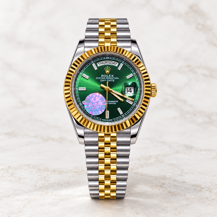 RLX Day-Date Green Two-Tone Gold Watch 