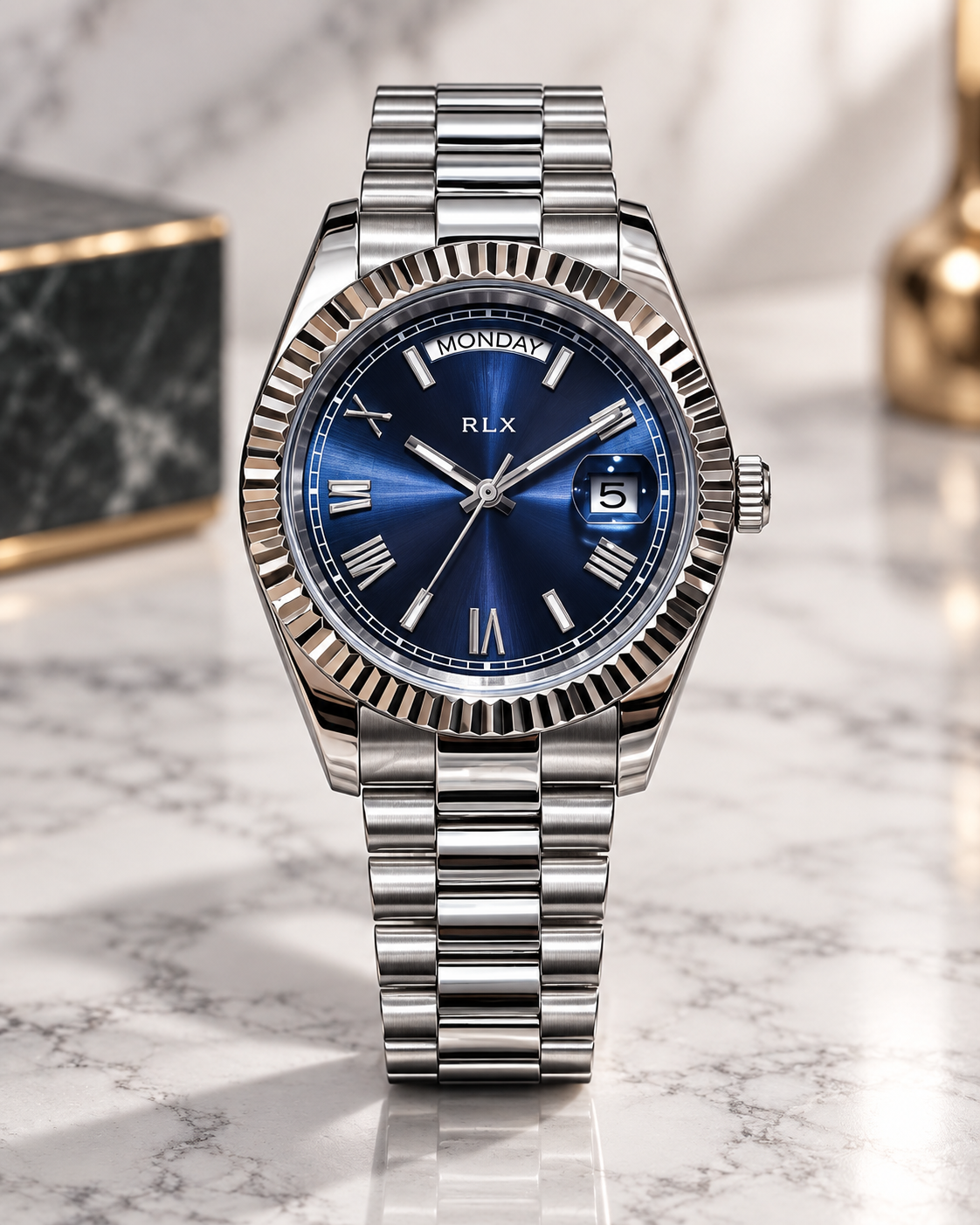 RLX Day-Date Ice Blue Silver Watch
