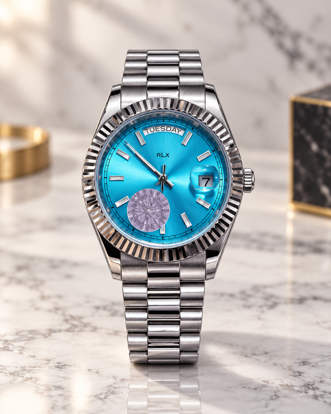 RLX Day-Date Turquoise Silver Watch