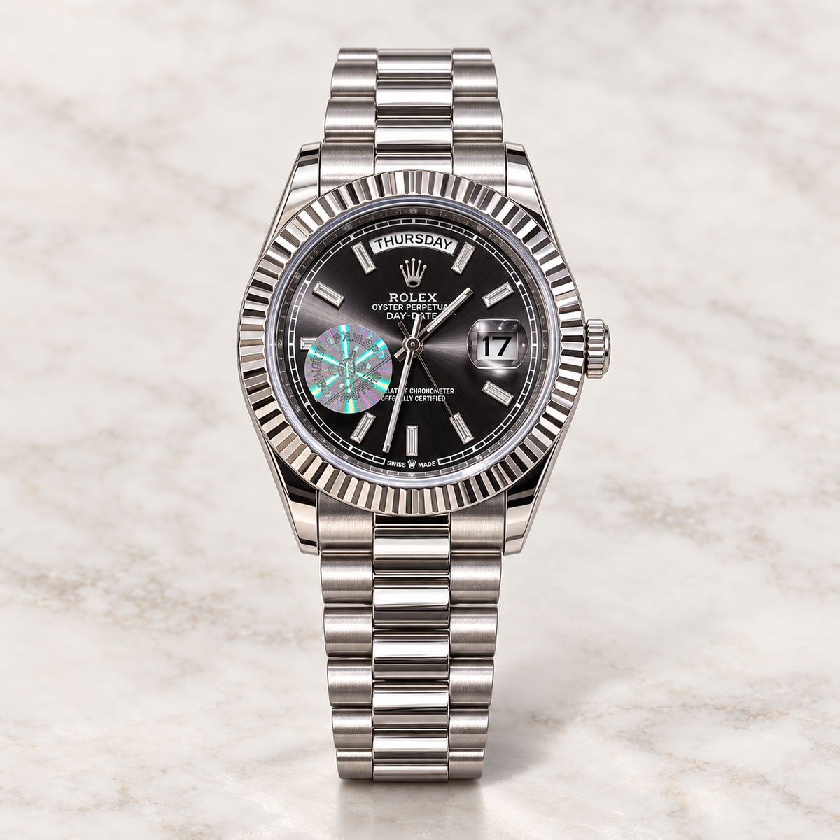 RLX Day-Date White Silver Watch