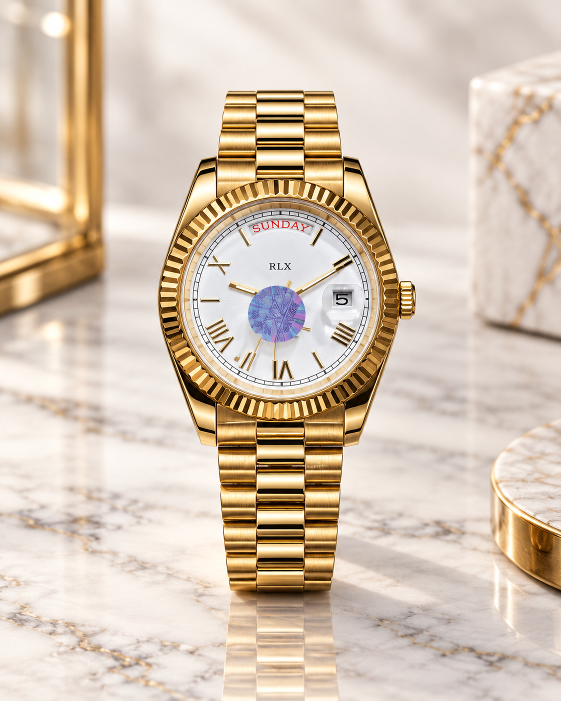 RLX day date white two tone gold watch