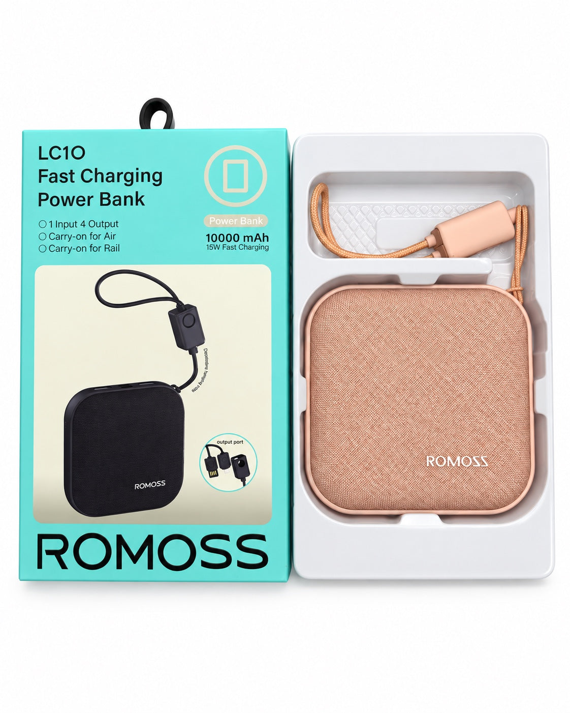 ROMOSS LC10 10000mAh fast charging power bank on white background
